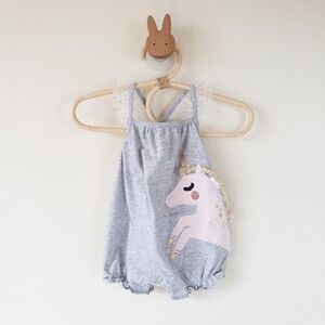 Mud Pie Baby Girl 0-3m Unicorn Bubble Romper Gold Tulle Summer